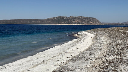 Blue lake scenery. River, trees, sky. Lake in Turkey drone view. High quality photo
