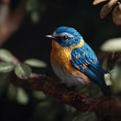 Obraz premium Blue and Yellow Bird on Branch