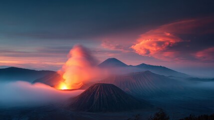Mount Bromo Eruption at Sunrise