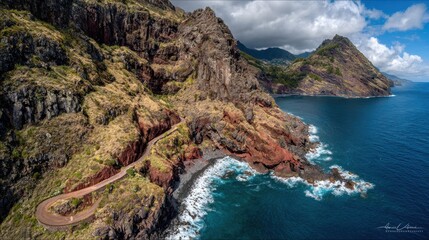 Fototapeta premium Coastal Road Near Rocky Cliffs