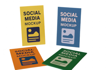 Colorful social media mockup templates displayed.