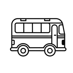 A black and white line drawing of a classic passenger bus, viewed from the side, with windows and wheels clearly depicted.