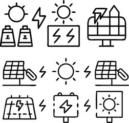 Solar Energy Vector Illustration – Sun, Solar Panel, Renewable Energy Source, Green Power Concept, Sustainable Electricity, Eco-friendly Energy for Future Design Use