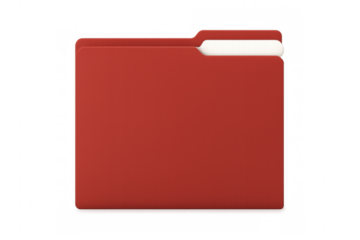 Red file folder closed, white label visible, representing digital document organization against transparent backdrop