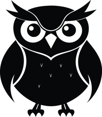 Owl silhouette vector illustration, great horned owl silhouette icon on white background.