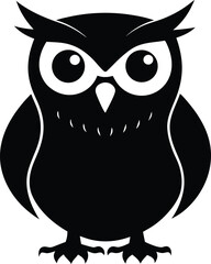 Owl silhouette vector illustration, great horned owl silhouette icon on white background.