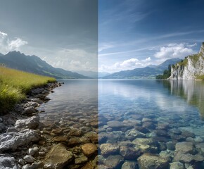Lake with Clear Water and Mountain Views