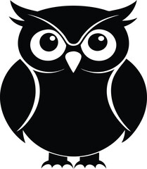 Owl silhouette vector illustration, great horned owl silhouette icon on white background.