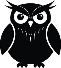 Owl silhouette vector illustration, great horned owl silhouette icon on white background.