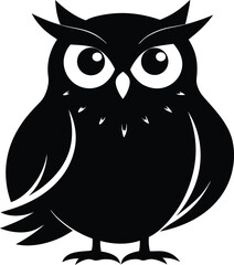 Owl silhouette vector illustration, great horned owl silhouette icon on white background.