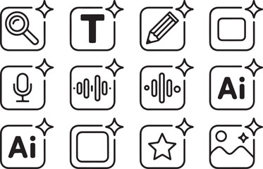 Collection of simple outline icons for digital tools and features