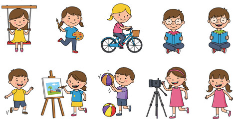  canvas, fun learning, kids with books, tripod camera, ball game, creative art, happy childhood moments