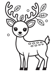Cute Baby Deer with Leaf on Head – Autumn Forest Animal Thanksgiving Line Art Coloring Page for Children

