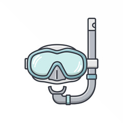 Flat Design Snorkel Mask with Light Blue Lenses and Grey Snorkel Tube Essential Diving Gear.