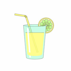 Colorful Cartoon Glass of Lemon Juice with Straw.