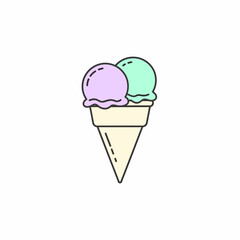 Two Scoops of Pastel Ice Cream in a Waffle Cone.