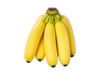 A vibrant bunch of fresh, ripe yellow bananas with smooth, unblemished skin and subtle green stems, floating on a transparent seamless isolated background with no shadows, concept of fresh produce