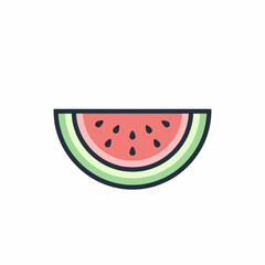 Illustrated Watermelon Slice: Red Pulp Green Rind Black Seeds.