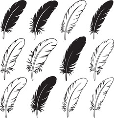 Black and white feather illustrations in a repeating pattern