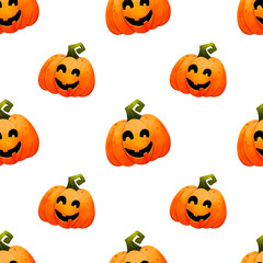 Pumpkins seamless pattern. Halloween carved squash. Jack-o-lantern, trick or treat. Design for wallpapers, wrappers, covers and banners.