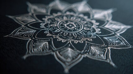 Intricate mandala design etched on dark surface showcasing unique artistic expression
