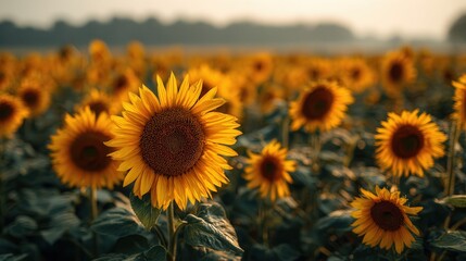 Sunflowers bloom in golden light during sunset in a vibrant field filled with nature's beauty