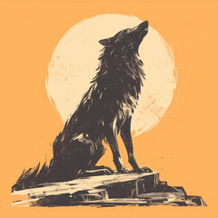 Wolf creative illustration badge for t-shirt design. Animal wolf concept poster design. Digital artistic raster bitmap illustration. Graphic design art. AI artwork.	