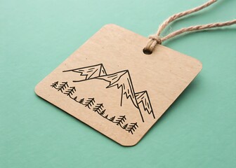 Mountain Line Art on Square Kraft Tag with White Base