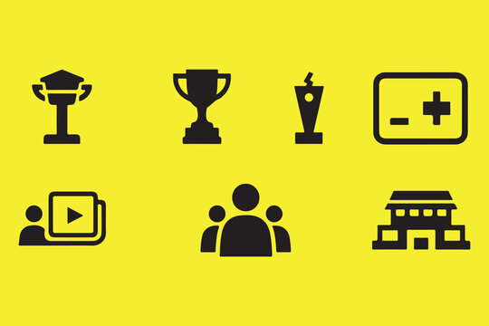 Flat Icons Representing Achievement, Community, and Entertainment