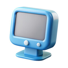 Blue retro computer with grey screen isolated on a transparent background technology