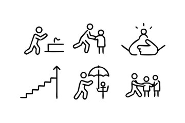 Stick figure icons showing support help and guidance vector