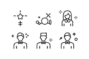 Stylized Icons of People with Bow Ties and Decorative Elements silhouette woman