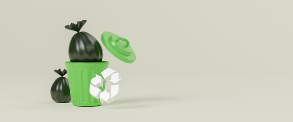 World Cleanup Day, volunteering, charity, people, ecology concept. Closeup volunteer collecting plastic trash in forest. Environmental event. September calendar with eco friendly theme. 3d rendering