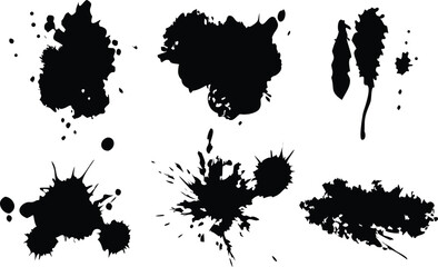 Ink Spotted Vector Illustration – Black Ink Blots, Splashes, and Splatters for Grunge Texture, Artistic Background, Abstract Paint Drops, and Creative Design Use
