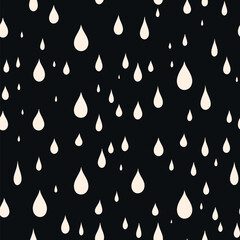 Vector seamless pattern with white raindrops. Abstract minimal monochrome texture with water drops, droplets on black background. Stylish modern repeated design for textile, fabric, wallpaper, decor