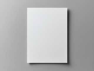 A blank white vertical book cover mockup with a soft shadow isolated on a solid gray background.
