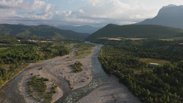 The Cinca River as it passes through Ainsa and Pe&ntilde;a Monta&ntilde;esa. Huesca, Pyrenees
