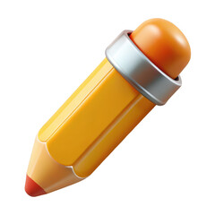 Yellow pencil with orange eraser and red tip isolated on a transparent background