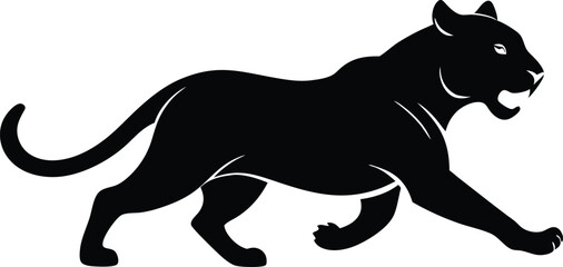 Black silhouette of a running tiger vector illustration. Tiger jumping vector symbol
