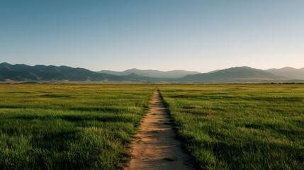Exploring the serene path through lush green fields mountain range landscape photography nature wide angle tranquility
