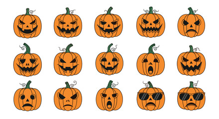 A collection of spooky and playful jack o lantern faces for halloween celebrations