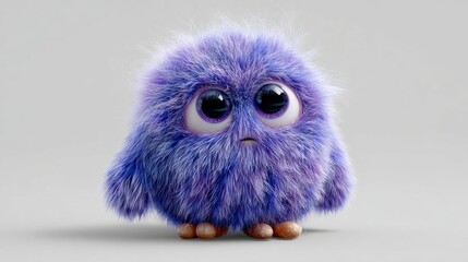 Fototapeta premium Cute 3D funny violet fluffy monster