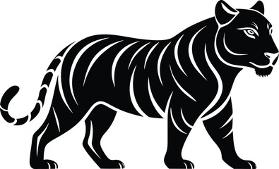 A black silhouette tiger walking silhouette, tiger walk silhouette, tiger silhouette vector illustration