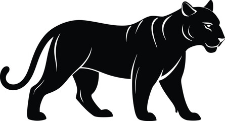 A black silhouette tiger walking silhouette, tiger walk silhouette, tiger silhouette vector illustration