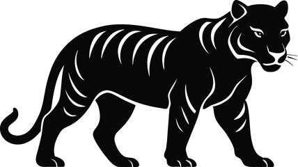 A black silhouette tiger walking silhouette, tiger walk silhouette, tiger silhouette vector illustration