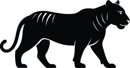 A black silhouette tiger walking silhouette, tiger walk silhouette, tiger silhouette vector illustration