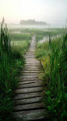 Serene nature walk wetlands scenic pathway tranquil environment ground level nature exploration