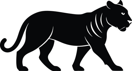 Obraz premium A black silhouette tiger walking silhouette, tiger walk silhouette, tiger silhouette vector illustration