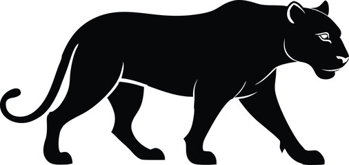 A black silhouette tiger walking silhouette, tiger walk silhouette, tiger silhouette vector illustration