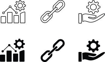 Bar graph with gear and chain link icons data analytics